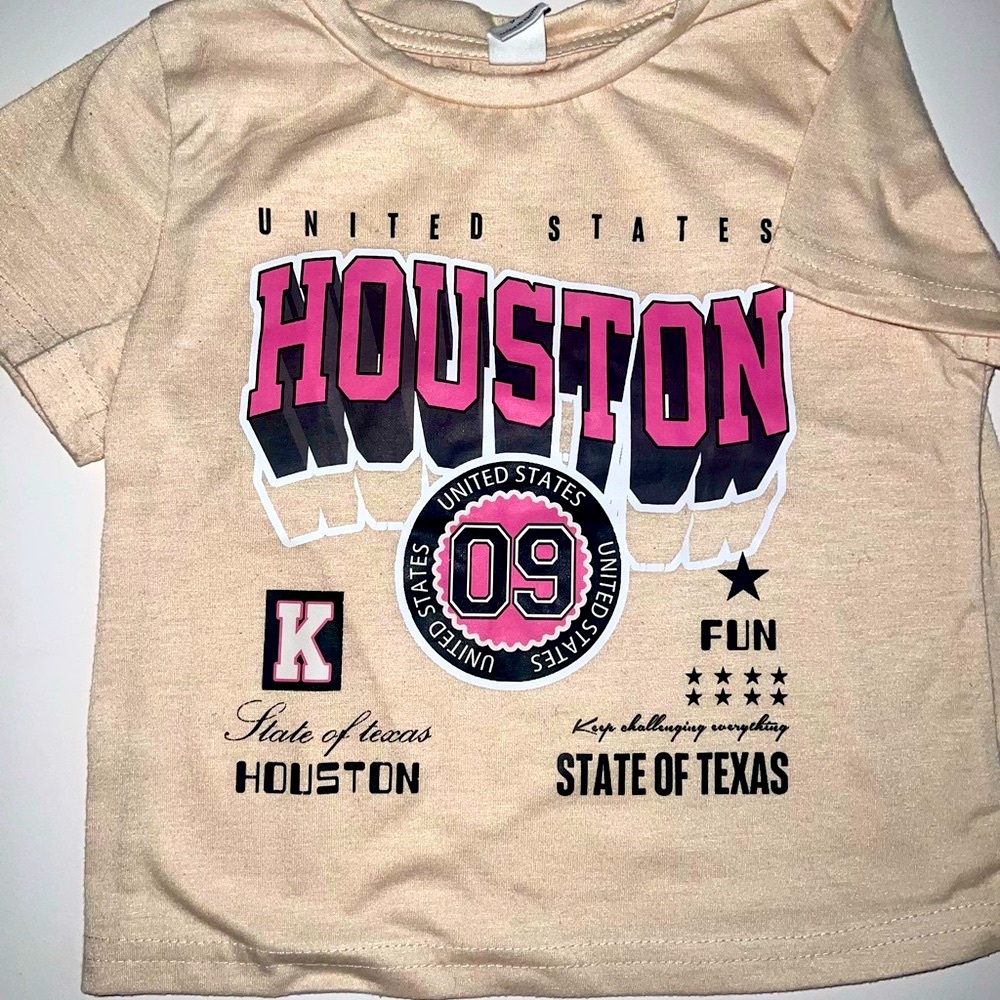 SHEIN Cream and Pink Houston Graphic Tee